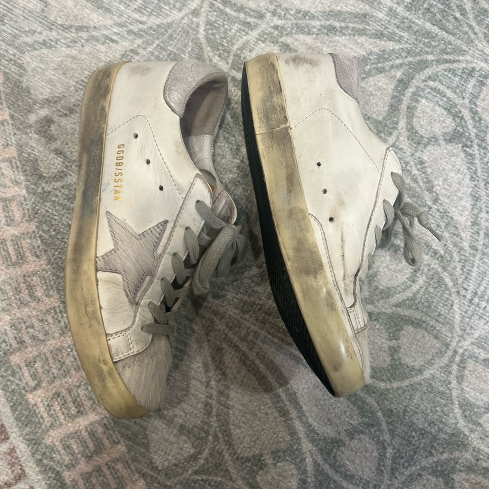Golden Goose White Sneakers Mohair Calfskin Texture with gray STAR - Picture 2 of 6